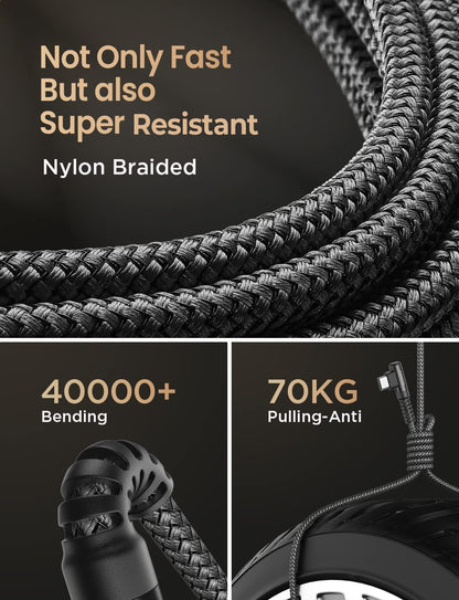 Experience Lightning-Fast Charging with Our 2-Pack Right Angle USB Type C Cable - 3.1A Fast Charge, 6.6FT Length, Perfect for Your Galaxy and LG Devices!