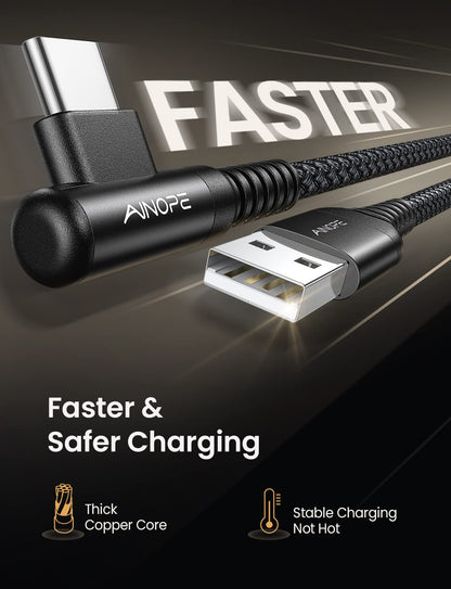 Experience Lightning-Fast Charging with Our 2-Pack Right Angle USB Type C Cable - 3.1A Fast Charge, 6.6FT Length, Perfect for Your Galaxy and LG Devices!